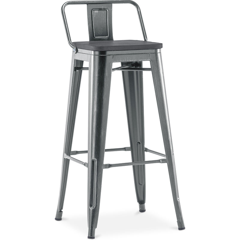 Bar stool with backrest - Industrial design - Wood and steel - 76cm - Stylix