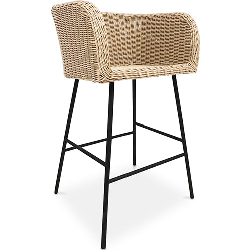 Taboret z rattanu z podłokietnikami - Boho Bali Design - Ishita