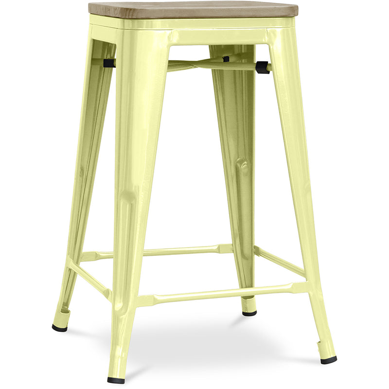 Industrialny stołek barowy - drewno i stal - 61cm - Stylix