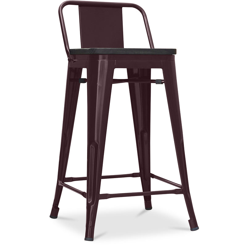 Industrial design bar stool with backrest - Wood and steel - 60 cm - Stylix