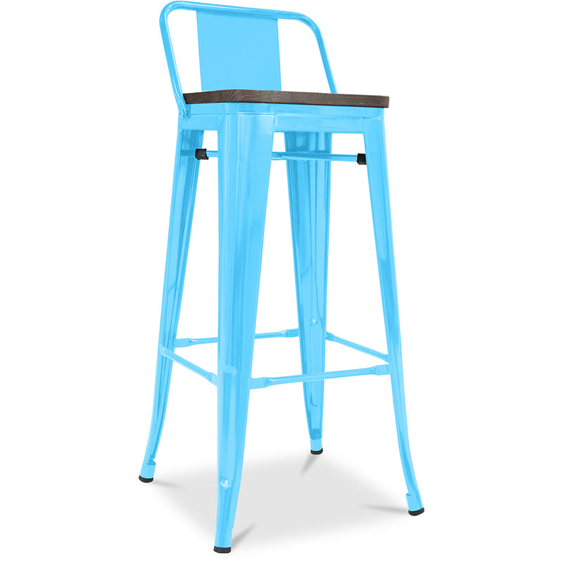 Industrial design bar stool with backrest - Wood and steel - 76cm - Stylix