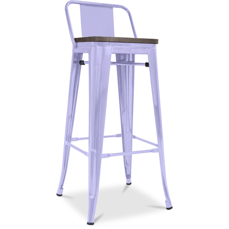 Industrial design bar stool with backrest - Wood and steel - 76cm - Stylix