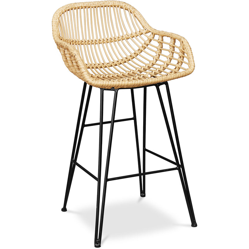 Taboret barowy z podłokietnikami - Styl Boho Bali - 65cm - Many