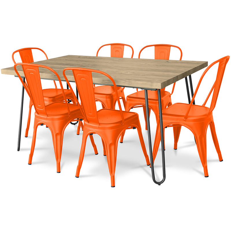 Dining Table Set - Industrial Design 150cm + Set of 6 Dining Chairs - Industrial Design - Hairpin Stylix