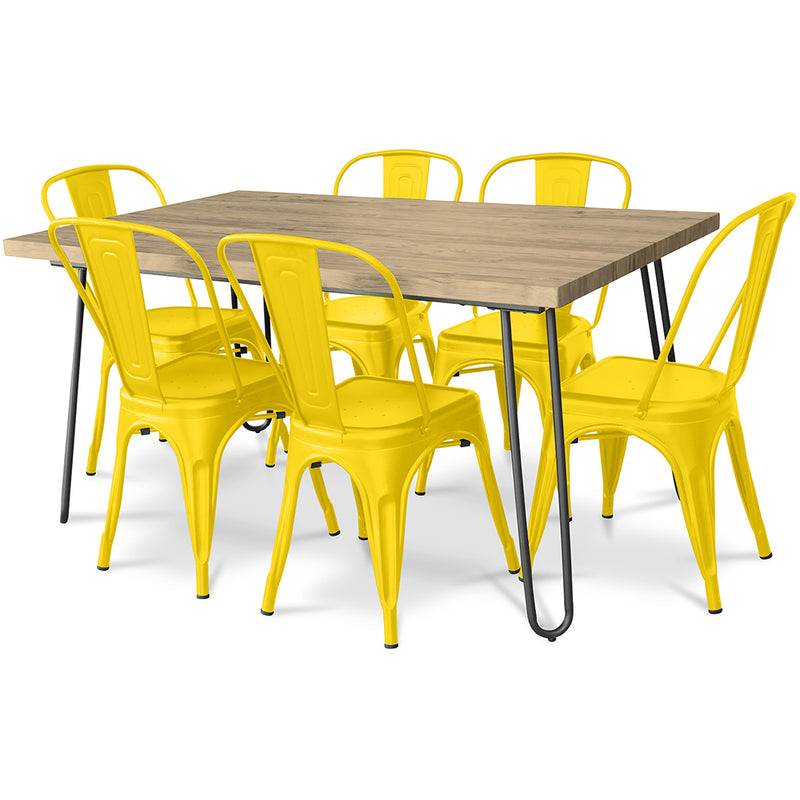 Dining Table Set - Industrial Design 150cm + Set of 6 Dining Chairs - Industrial Design - Hairpin Stylix