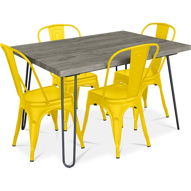 Table de salle à manger design 120cm + 4 chaises de salle à manger - Design industriel - Hairpin Stylix