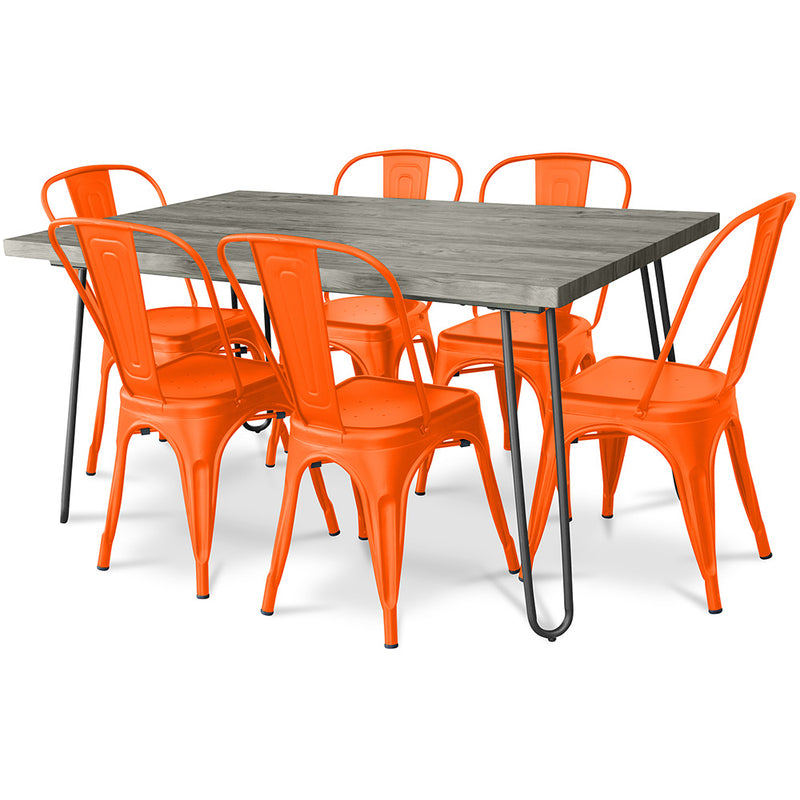 Dining Table Set - Industrial Design 150cm + Set of 6 Dining Chairs - Industrial Design - Hairpin Stylix