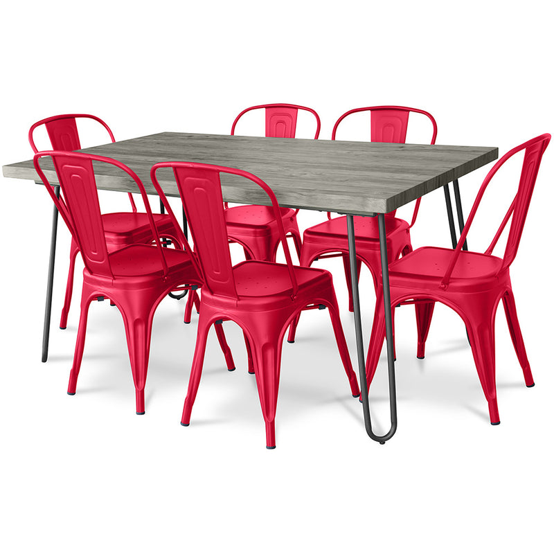 Dining Table Set - Industrial Design 150cm + Set of 6 Dining Chairs - Industrial Design - Hairpin Stylix