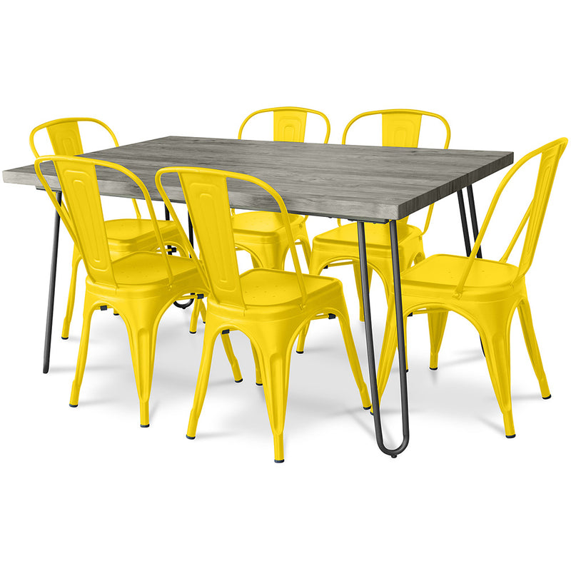 Dining Table Set - Industrial Design 150cm + Set of 6 Dining Chairs - Industrial Design - Hairpin Stylix
