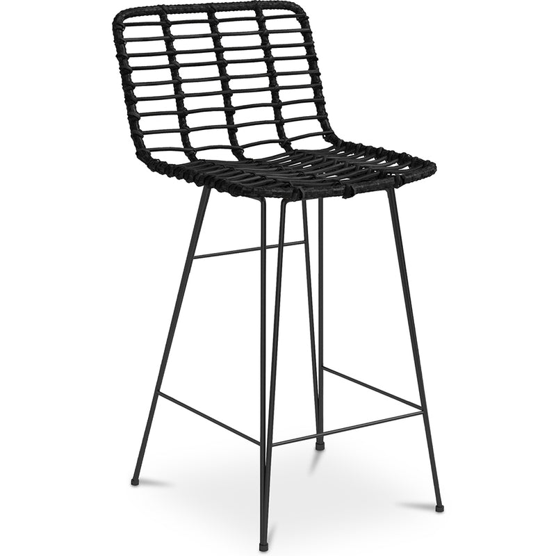 Taboret barowy z rattanu z oparciem - Boho Bali Design - 75cm - Catori