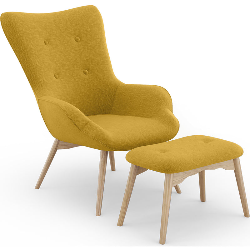 Armchair with Footrest - Linen Upholstery - Huda