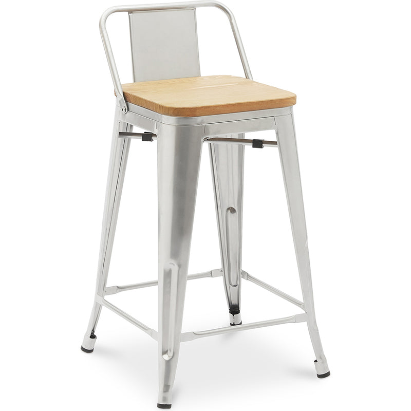 Bar stool with backrest - Industrial design - Wood and steel - 60cm - New edition - Stylix