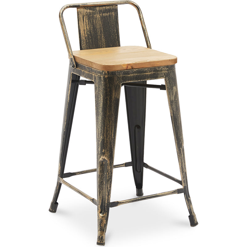Bar stool with backrest - Industrial design - Wood and steel - 60cm - New edition - Stylix