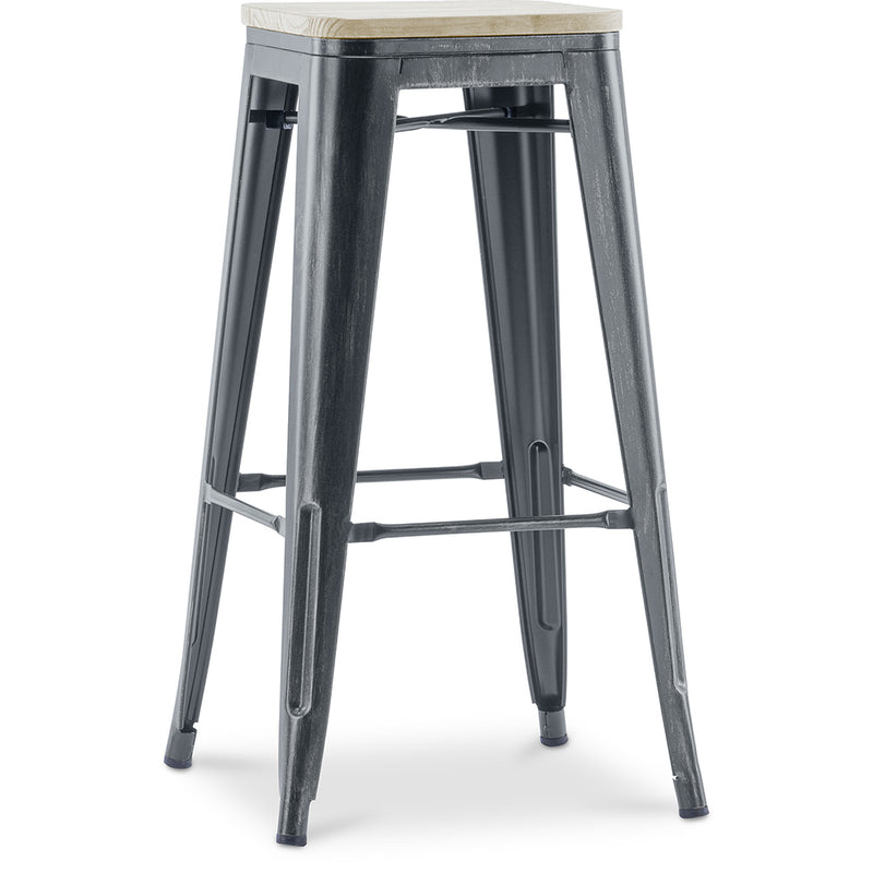 Tabouret de bar - Design industriel - Bois et acier - 76cm - Nouvelle édition - Stylix
