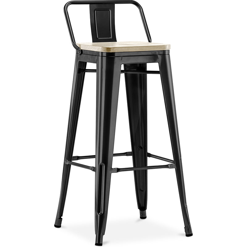 Barhocker mit Rückenlehne - Industrielles Design - Holz und Stahl - 76cm - Neue Ausgabe - Stylix