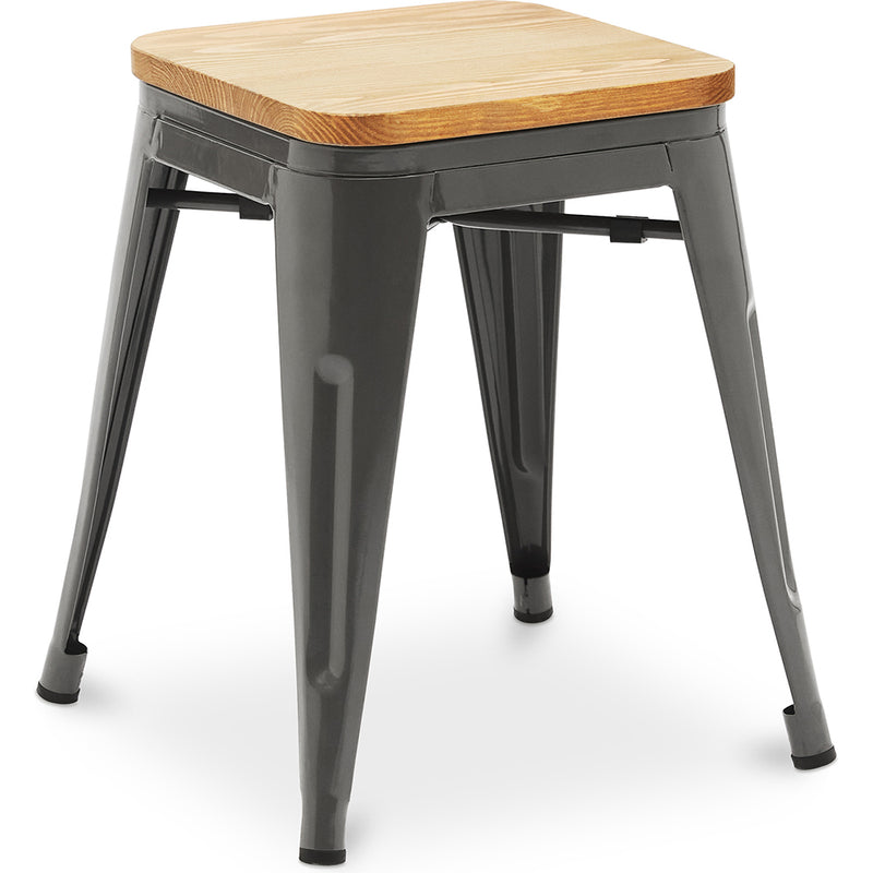 Tabouret de bar design industriel - Bois et acier - 45cm - Nouvelle édition - Stylix