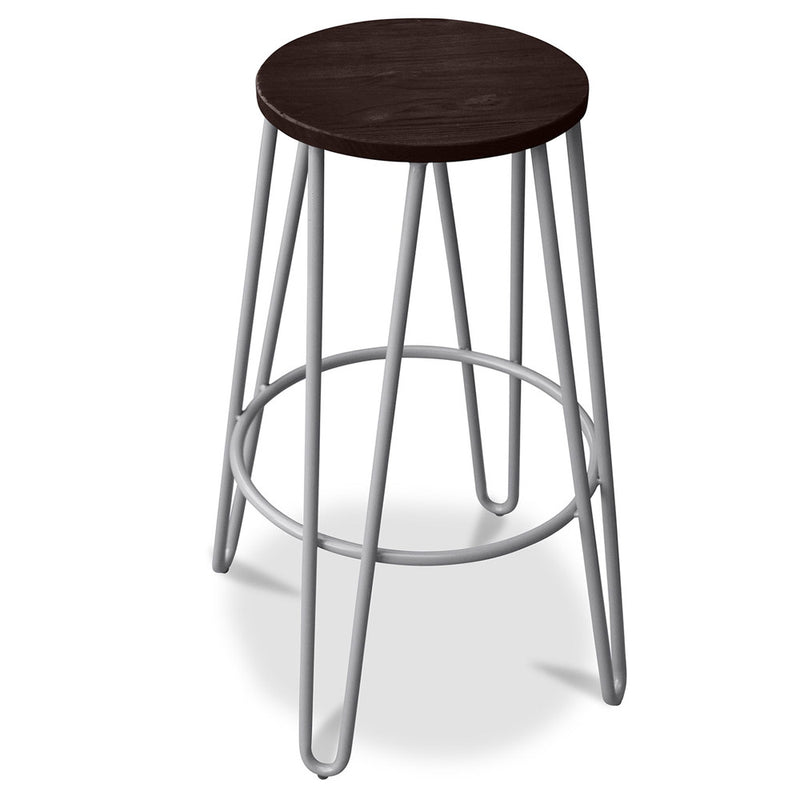 Round Stool - Industrial Design - Wood and Metal - 74cm - Hairpin Legs