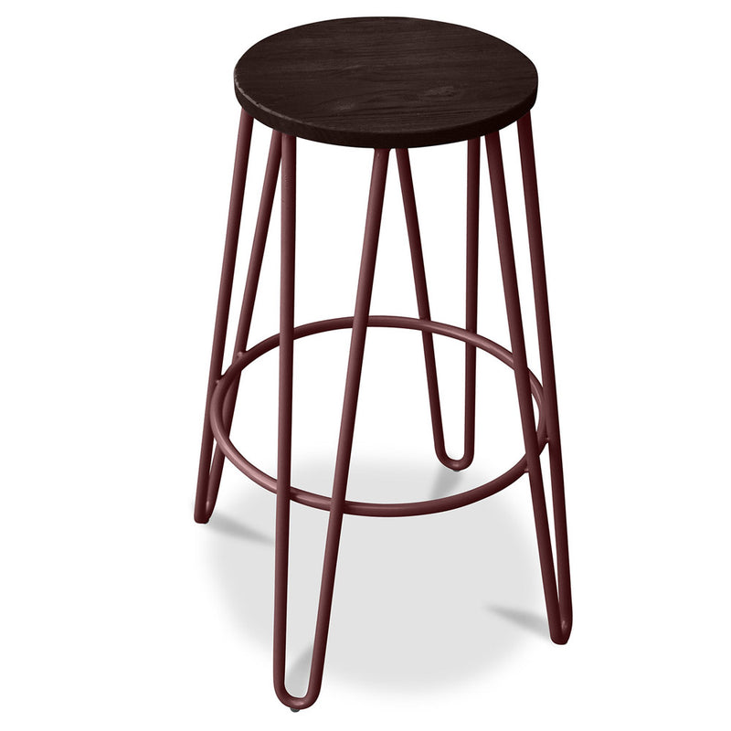 Round Stool - Industrial Design - Wood and Metal - 74cm - Hairpin Legs