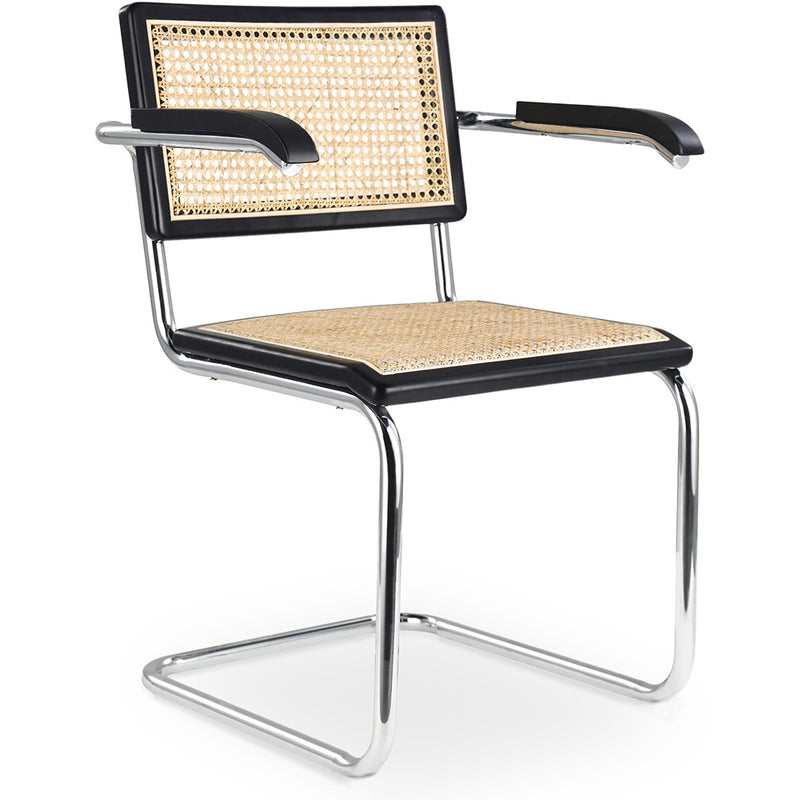Krzesło do jadalni z podłokietnikami - Vintage design - Drewno i rattan - Bruna