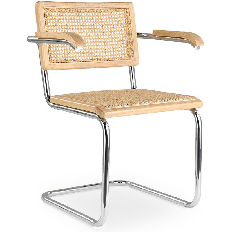Krzesło do jadalni z podłokietnikami - Vintage design - Drewno i rattan - Bruna