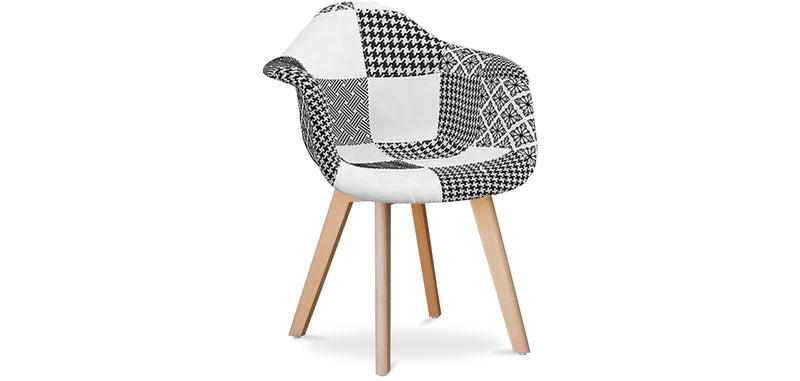 Chaise de Salle à Manger avec Accoudoirs - Tapissée en Patchwork - Blanc et Noir - Dominic