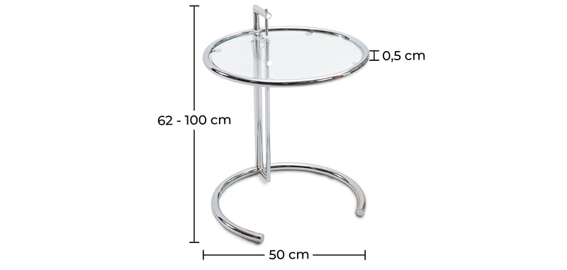 Adjustable round side table - Glass and steel - Lake