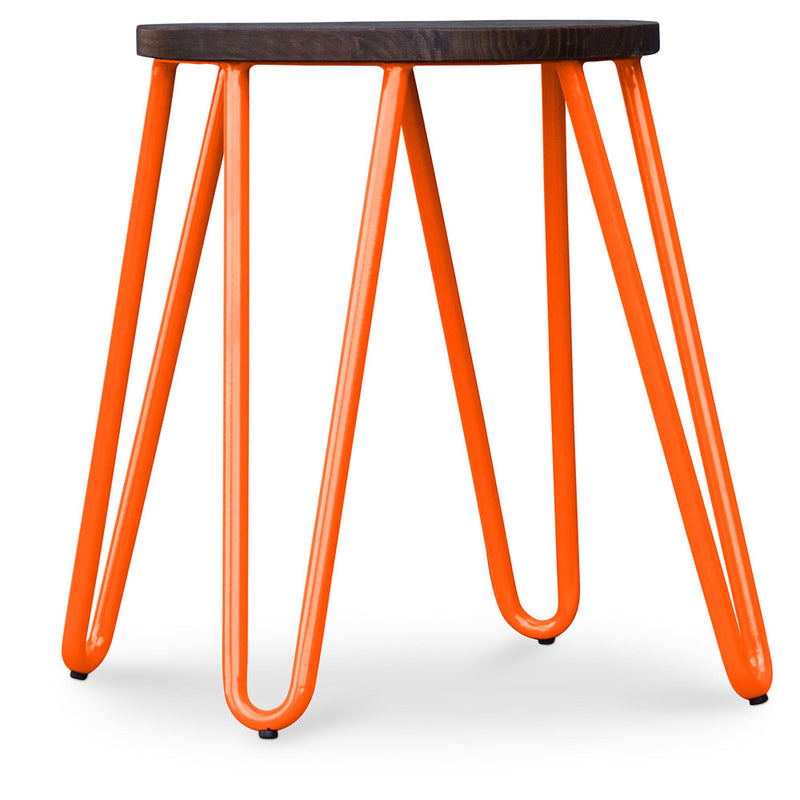 Okrągły stołek barowy - industrialny design - drewno i stal - 43cm - Hairpin