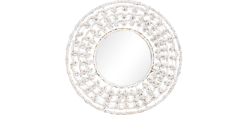 Wall Mirror - Round White Boho Bali Design (60 cm) - Lenai