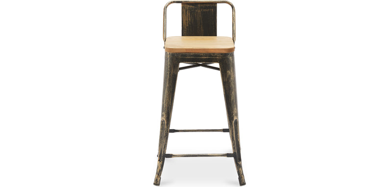 Bar stool with backrest - Industrial design - Wood and steel - 60cm - New edition - Stylix