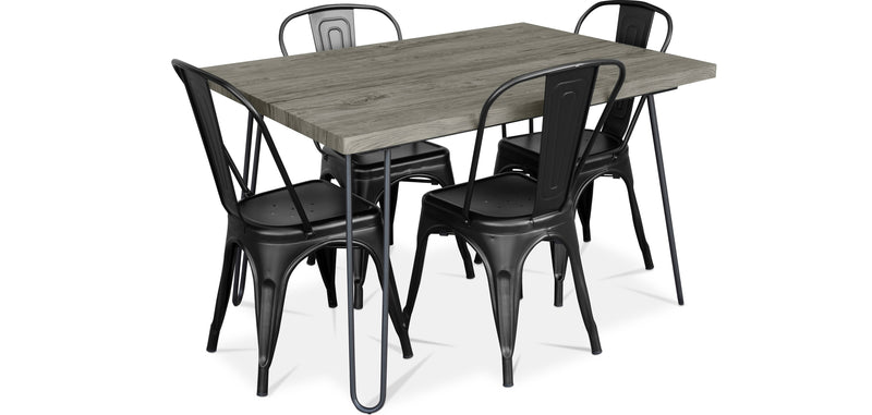 Table de salle à manger design 120cm + 4 chaises de salle à manger - Design industriel - Hairpin Stylix