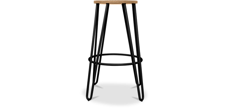 Taboret Okrągły - Design Industrialny - Drewno i Metal - 74cm - Hairpin