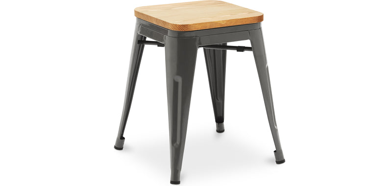 Tabouret de bar design industriel - Bois et acier - 45cm - Nouvelle édition - Stylix
