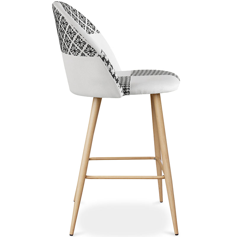 Tabouret Tapissé Patchwork - Style Scandinave - Noir et Blanc - 63cm- Evelyne