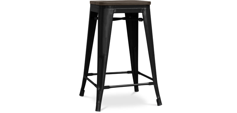 Bar Stool - Industrial Design - Wood and Steel - 60cm - Stylix