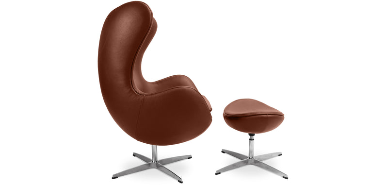 Fauteuil avec repose-pieds design en forme d'œuf - Revêtement en cuir - Brave