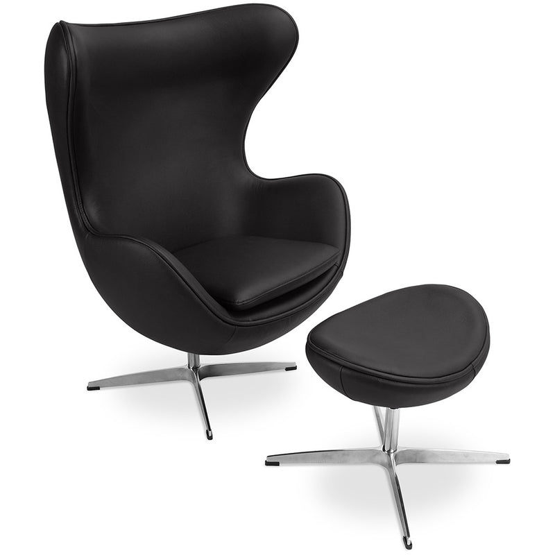 Fauteuil avec repose-pieds design en forme d'œuf - Revêtement en cuir - Brave