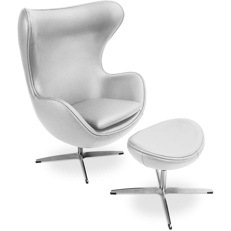 Fauteuil avec repose-pieds design en forme d'œuf - Revêtement en cuir - Brave
