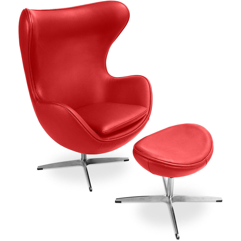 Fauteuil avec repose-pieds design en forme d'œuf - Revêtement en cuir - Brave