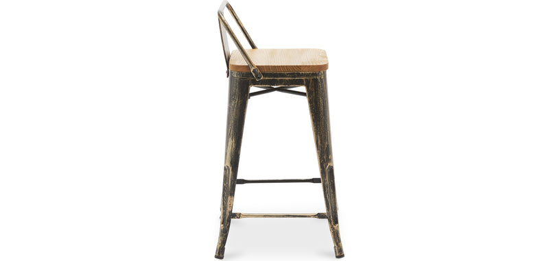 Bar stool with backrest - Industrial design - Wood and steel - 60cm - New edition - Stylix