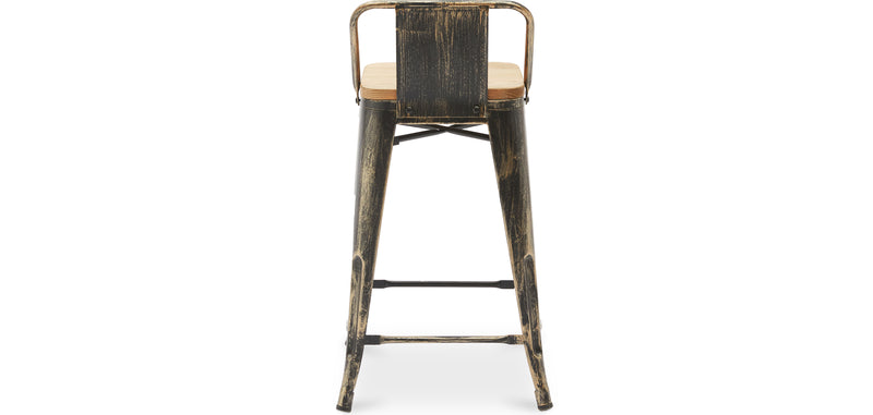 Bar stool with backrest - Industrial design - Wood and steel - 60cm - New edition - Stylix