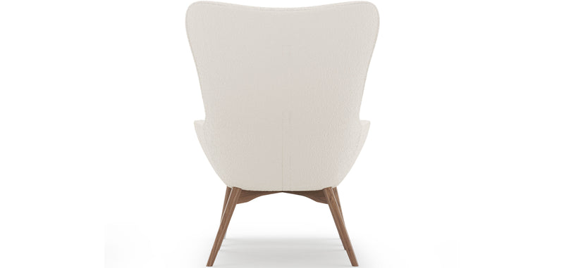 Armchair with Bouclé Faux Fur Upholstered Footrest - White Loops - Huda