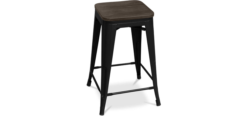 Bar Stool - Industrial Design - Wood and Steel - 60cm - Stylix
