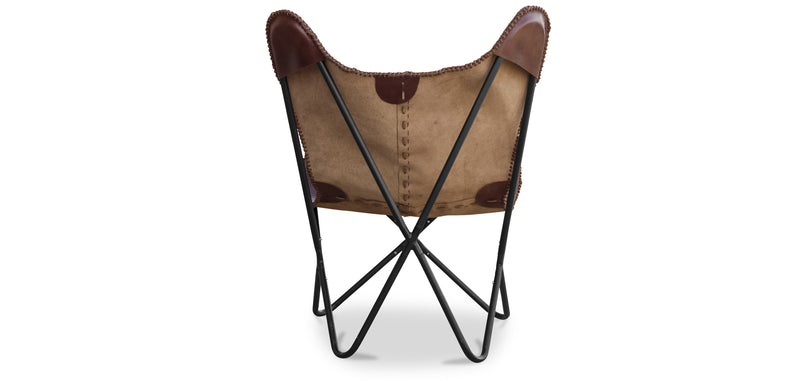 Sedia farfalla in pelle marrone scuro - Cognac