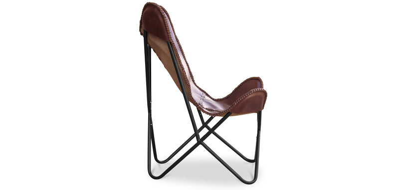 Sedia farfalla in pelle marrone scuro - Cognac