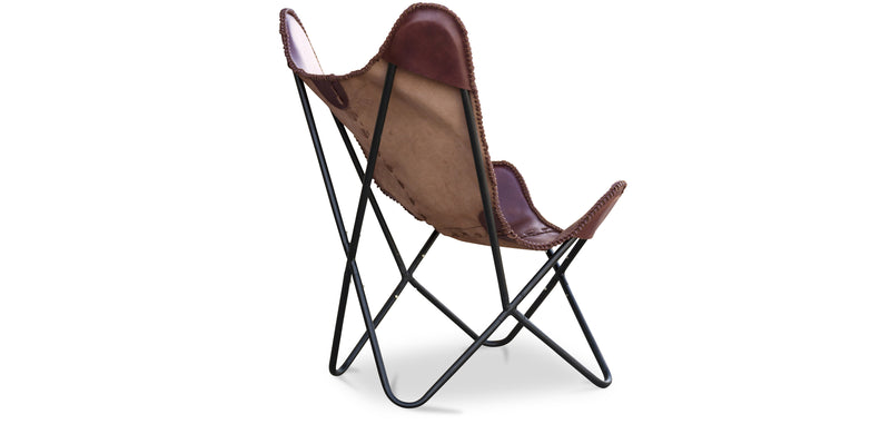 Sedia farfalla in pelle marrone scuro - Cognac