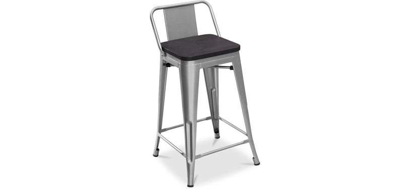 Industrial design bar stool with backrest - Wood and steel - 60 cm - Stylix