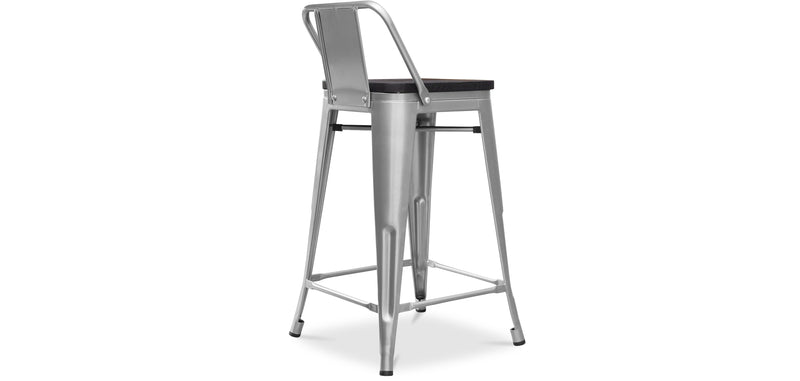 Industrial design bar stool with backrest - Wood and steel - 60 cm - Stylix