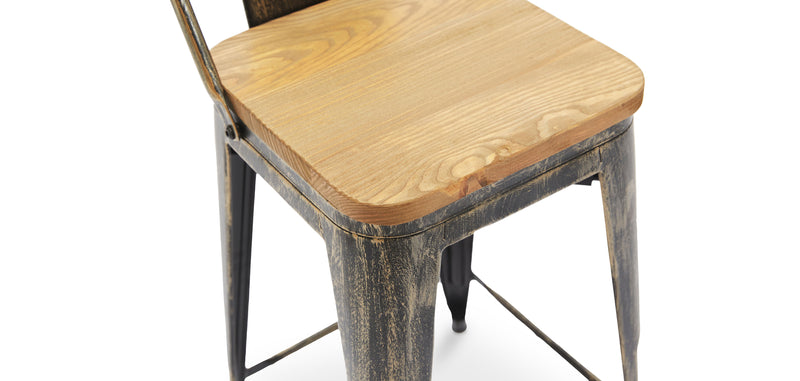 Bar stool with backrest - Industrial design - Wood and steel - 60cm - New edition - Stylix