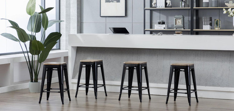 Tabouret de bar design industriel - Bois et acier - 45cm - Nouvelle édition - Stylix