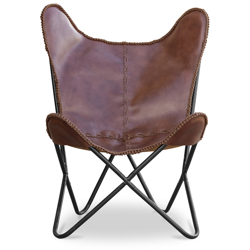 Sedia farfalla in pelle marrone scuro - Cognac